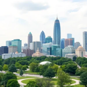 A panoramic view of the Atlanta skyline, showcasing its architectural diversity and urban landscape.