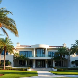 Luxury mansion in Beverly Hills with modern design and landscaped gardens.
