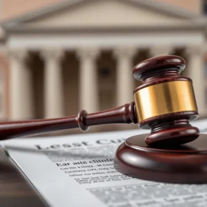 Courtroom scene illustrating a wire fraud legal case.