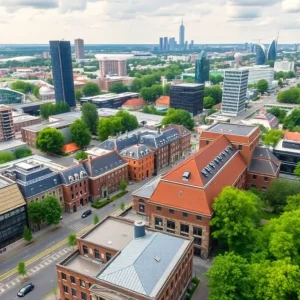 Cityscape of Eindhoven and Utrecht with technology hubs