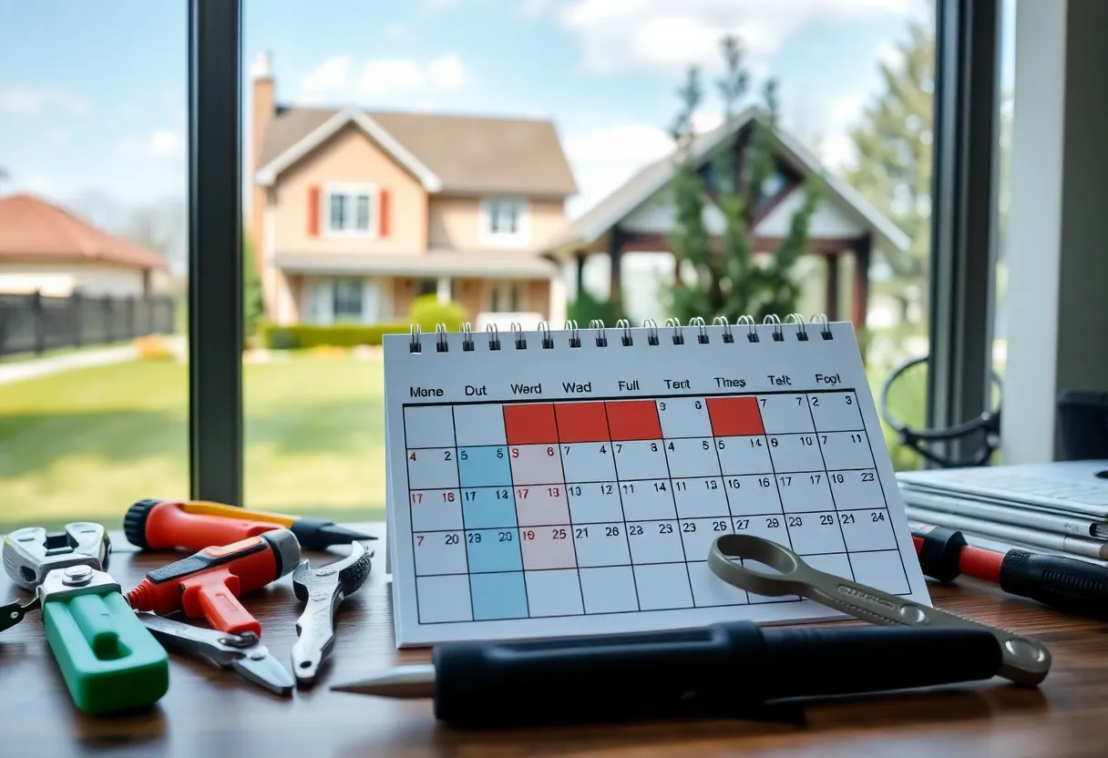 Calendar with home maintenance tasks and tools