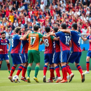 Lionsbridge FC players celebrating after scoring during a match