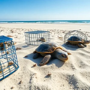 Protected loggerhead sea turtle nest on Virginia Beach