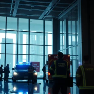 Police securing the scene of a Manhattan office shooting