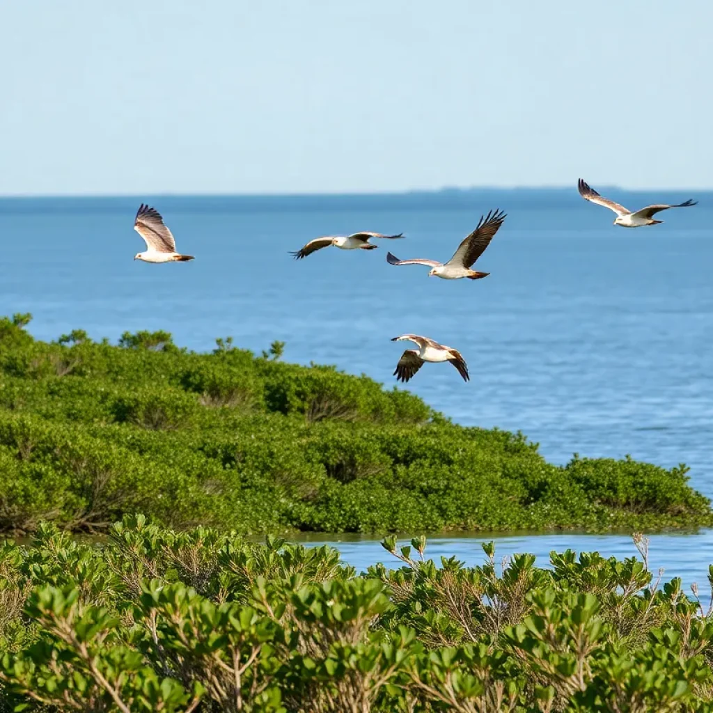 Ospreys flying above Chesapeake Bay