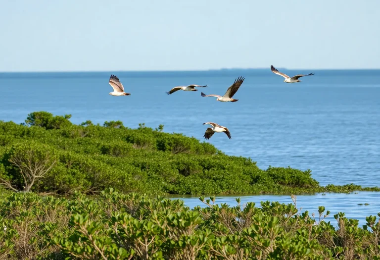 Ospreys flying above Chesapeake Bay