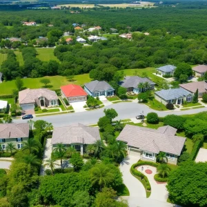 Neighborhood in Sarasota showing various homes and greenery