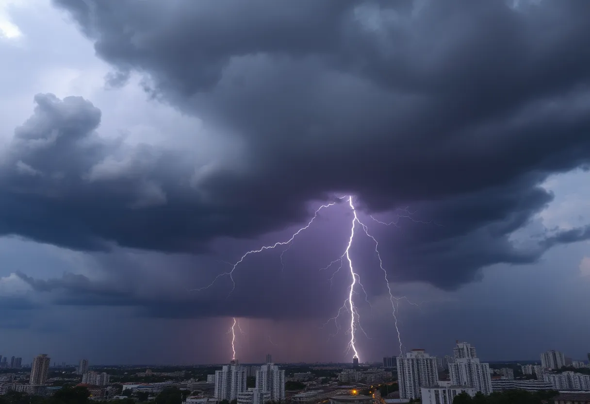 Dark storm clouds over Washington D.C. with lightning