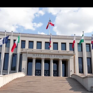 The Virginia State Capitol building with flags, representing state government and elections.