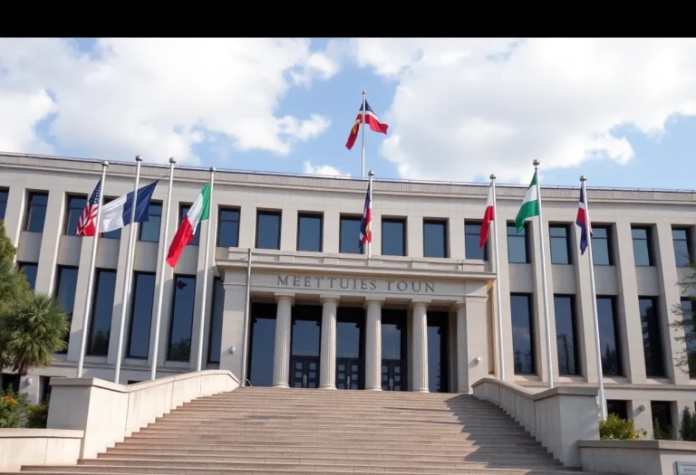 The Virginia State Capitol building with flags, representing state government and elections.