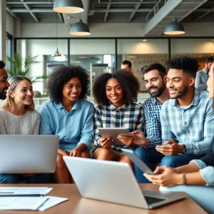Group of young adults discussing homeownership strategies in a cafe