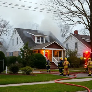 Firefighters responding to a house fire in Virginia Beach