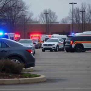 Emergency vehicles in school parking lot during investigation