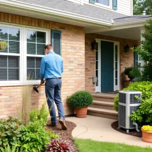 Homeowners performing maintenance tasks on a house in Virginia Beach