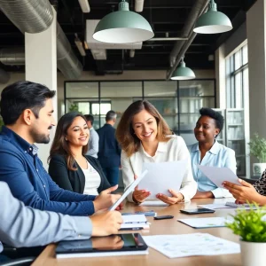 Real estate agents collaborating in an office