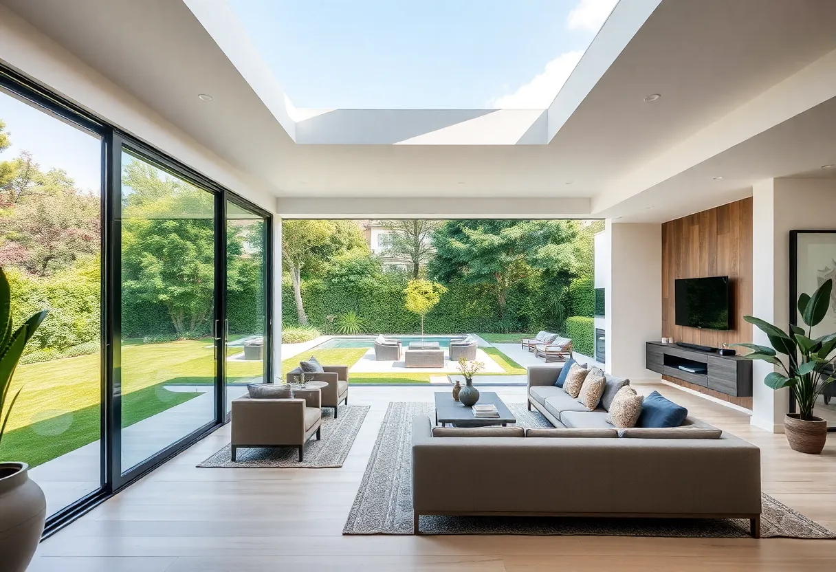 A modern home with a seamless transition between indoor and outdoor spaces.