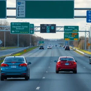 Empty highway in Virginia with clear skies and light traffic during Labor Day weekend