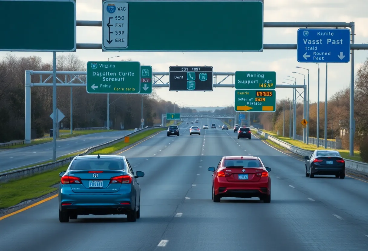 Empty highway in Virginia with clear skies and light traffic during Labor Day weekend