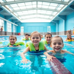 Kids participating in swim lessons at Aqua-Tots Virginia Beach