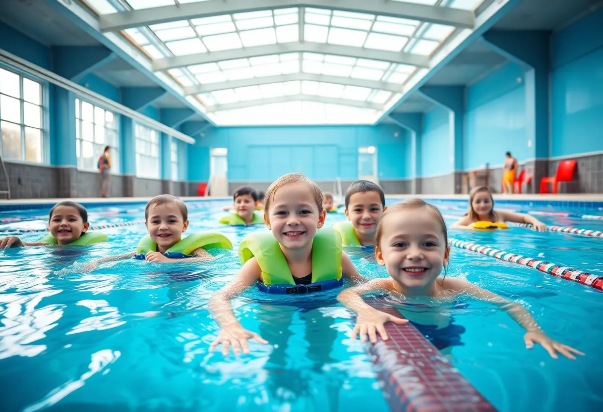 Kids participating in swim lessons at Aqua-Tots Virginia Beach