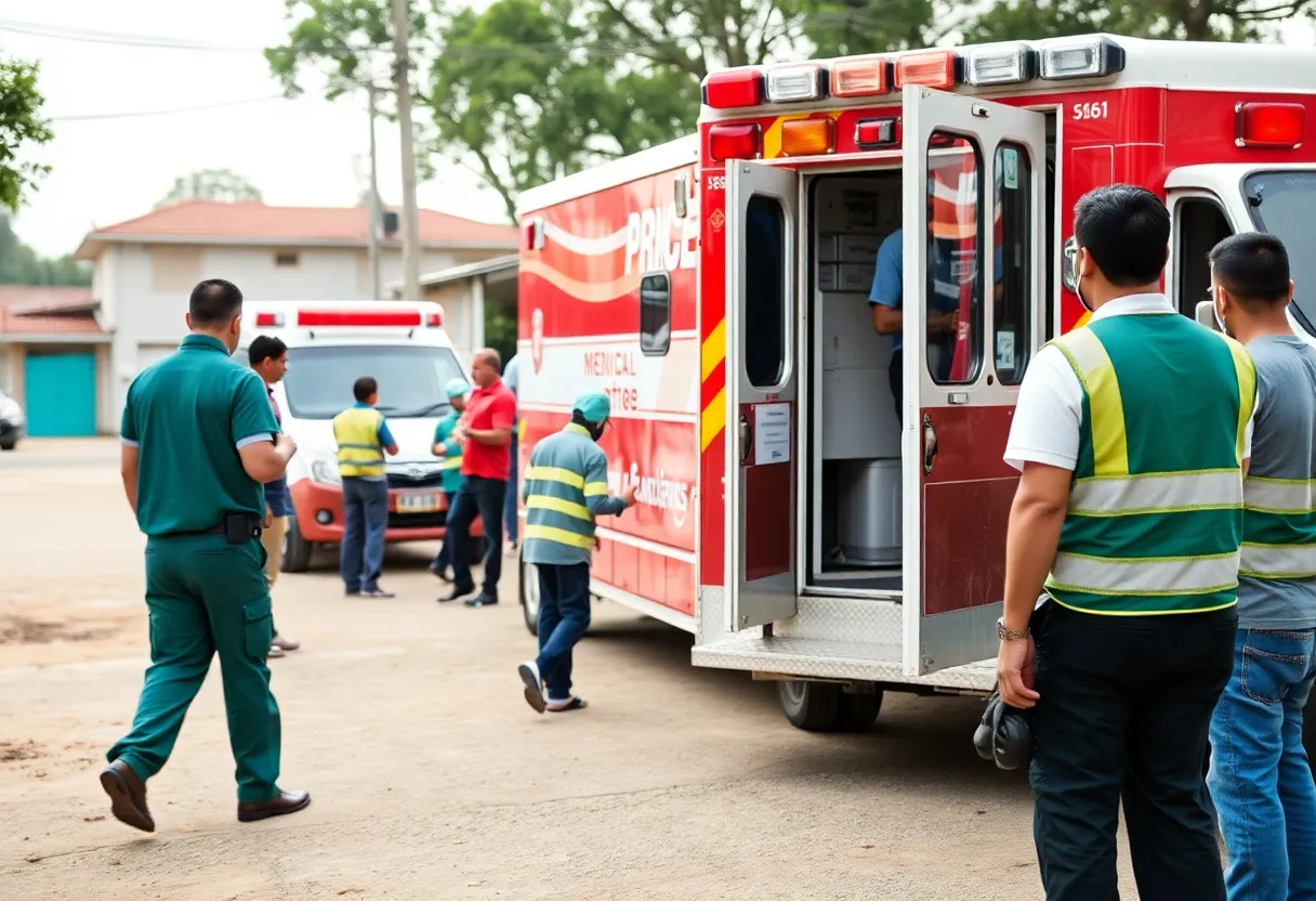 Medical response team assisting a patient in an emergency situation.