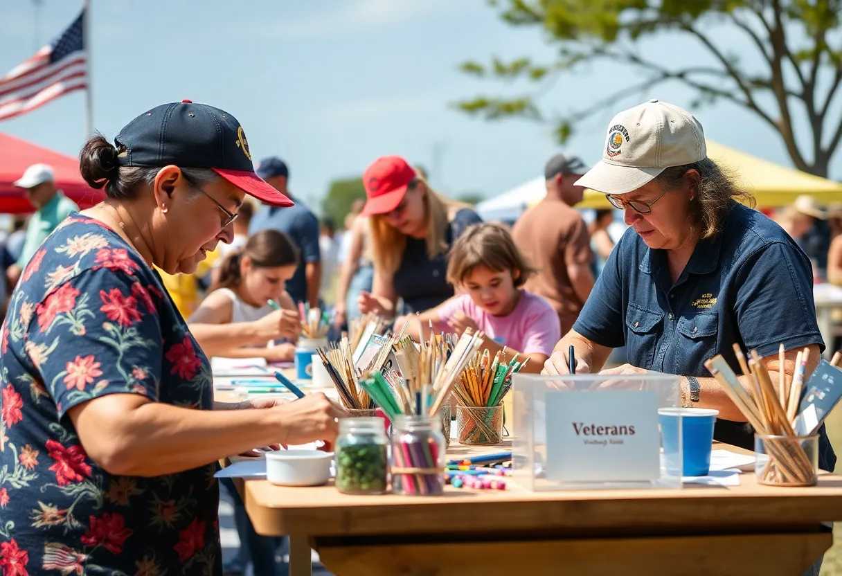 Veterans and families engaging in outdoor arts activities in Virginia Beach