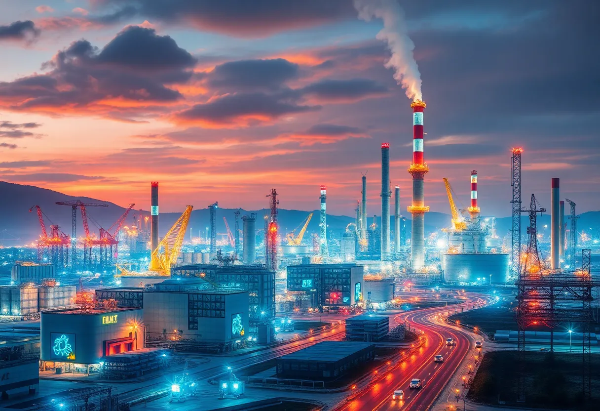 Illustration of industrial and technological growth representing economic development in Virginia