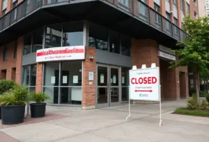 Exterior of a closed healthcare center building