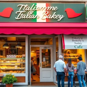Front view of Rigoletto Italian Bakery and Café with customers enjoying their visit