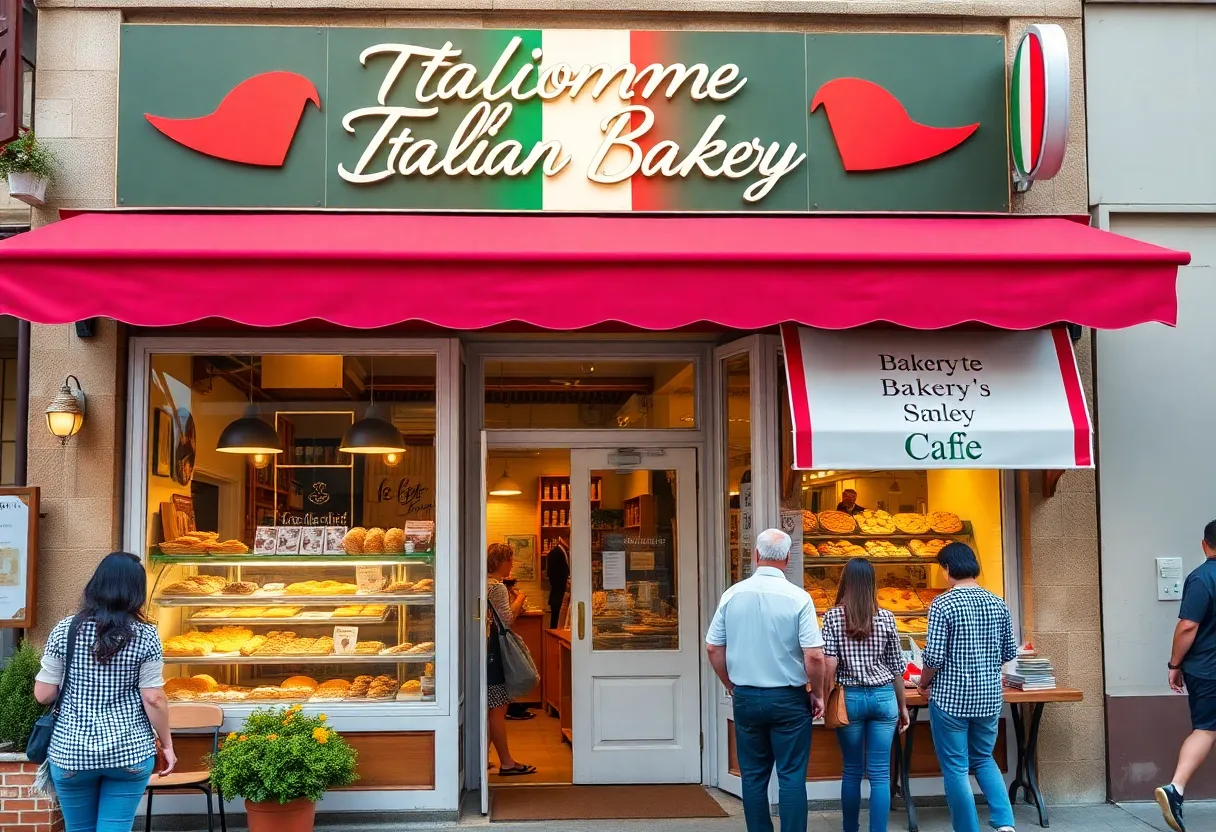 Front view of Rigoletto Italian Bakery and Café with customers enjoying their visit