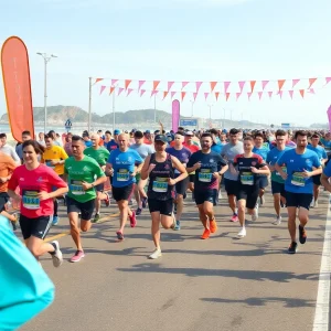 Runners participating in the Virginia Beach 10 Miler with scenic beach views