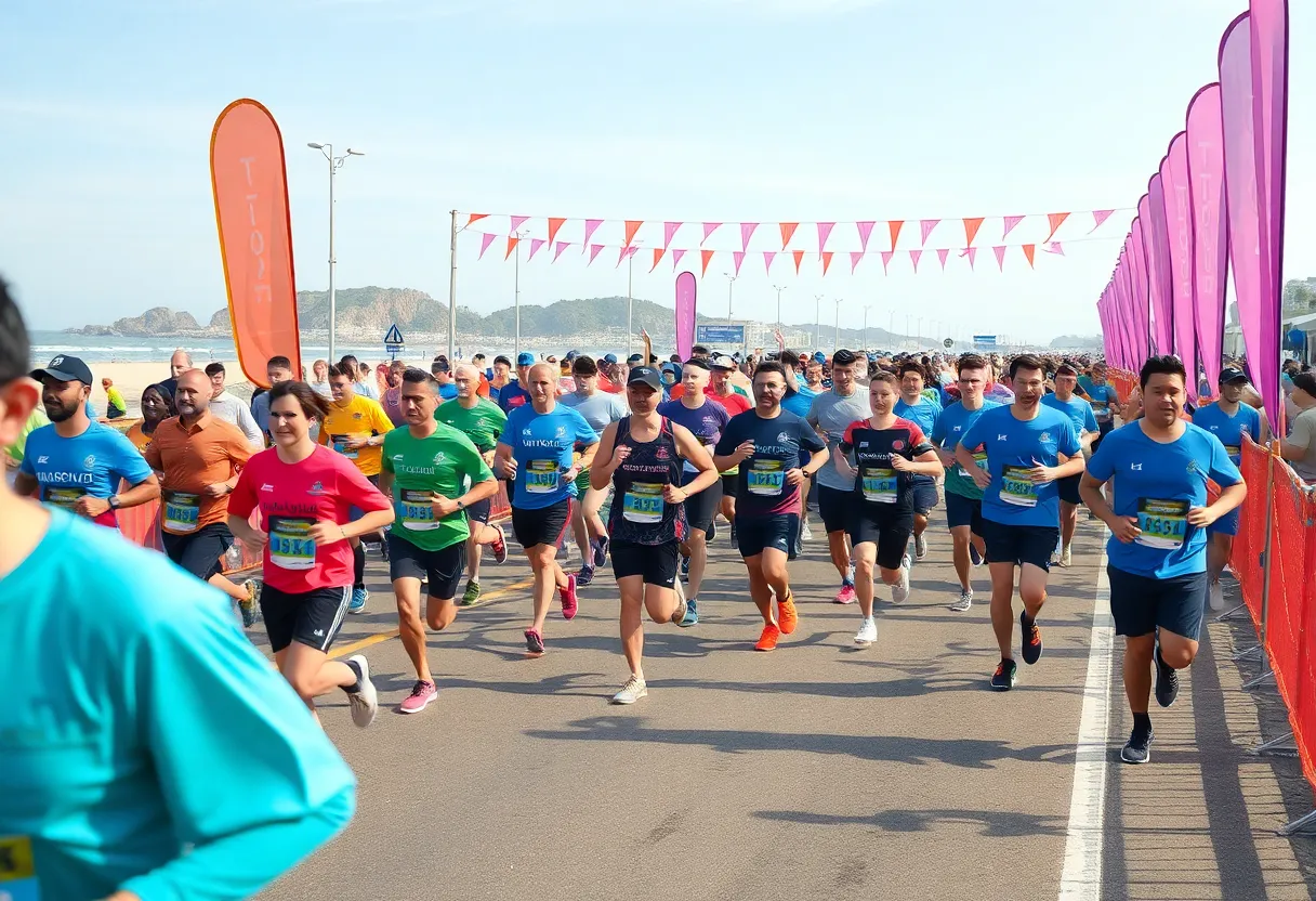 Runners participating in the Virginia Beach 10 Miler with scenic beach views