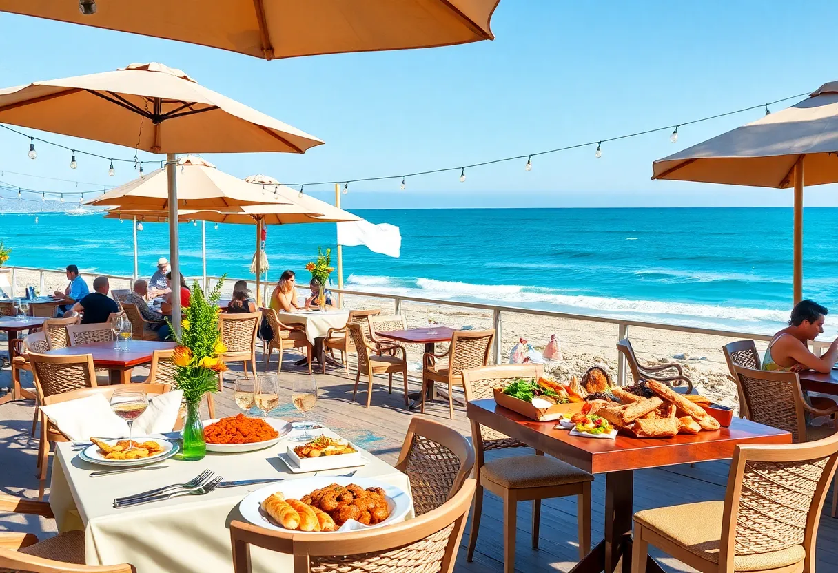 Outdoor seafood dining with ocean views in Virginia Beach