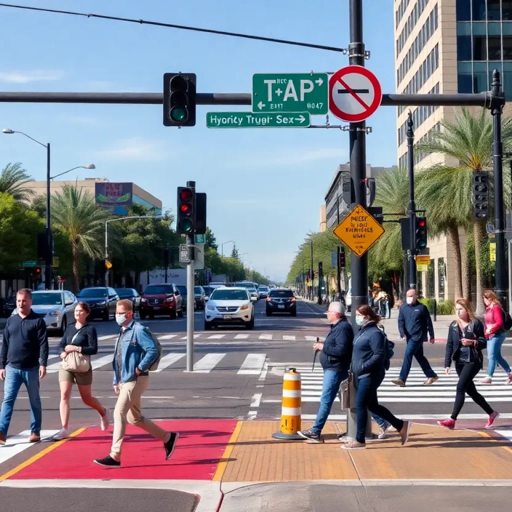 Urban intersection showing pedestrian traffic in Tucson and Phoenix