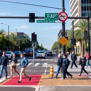 Urban intersection showing pedestrian traffic in Tucson and Phoenix
