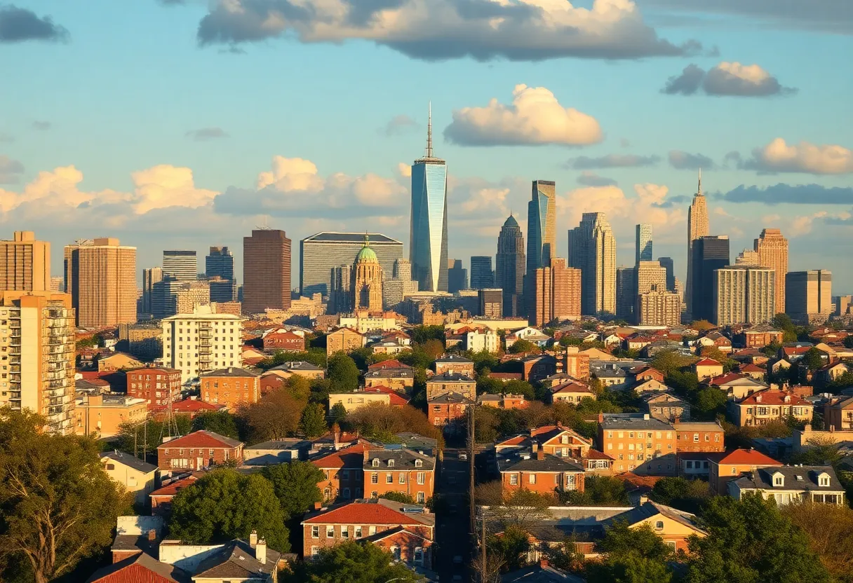 City skyline representing urban dynamics and crime rates