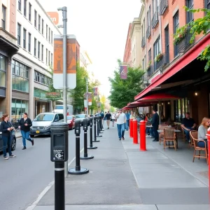 Street view of Virginia Highland with parking meters and local businesses