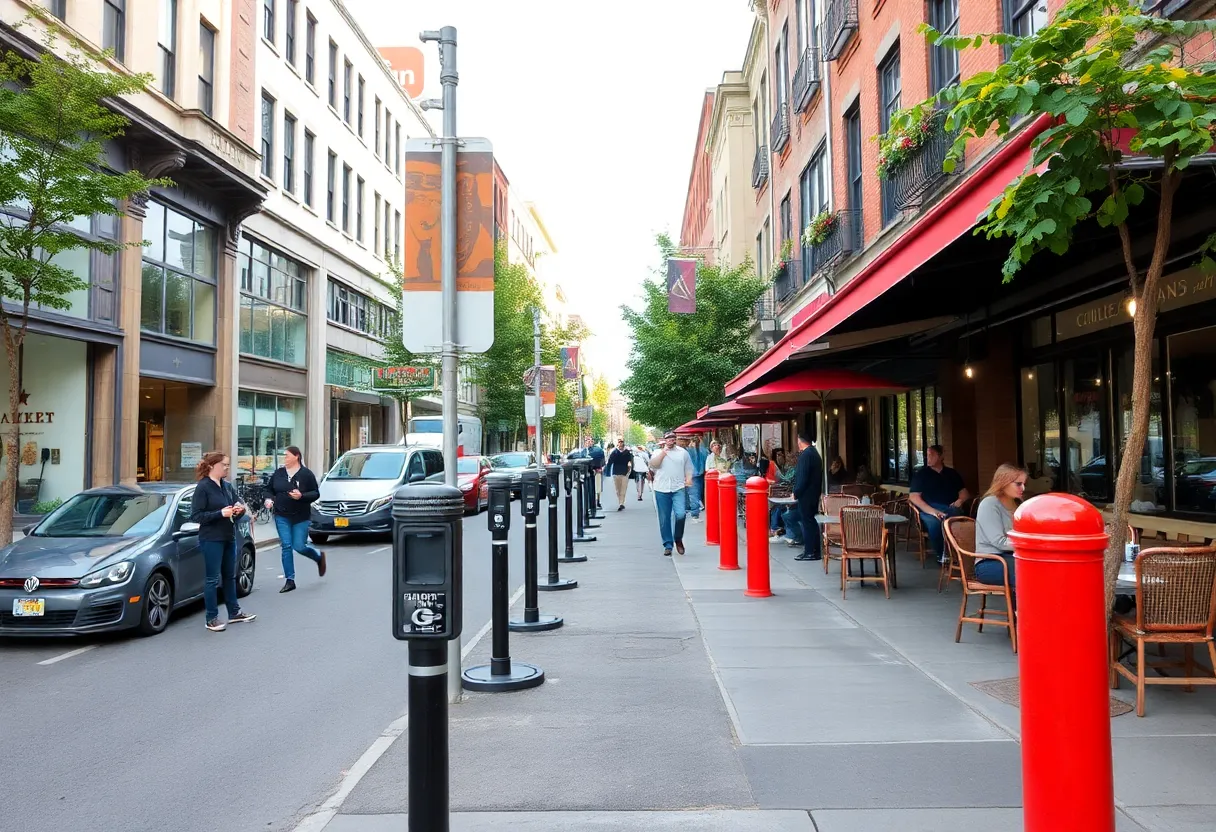 Street view of Virginia Highland with parking meters and local businesses