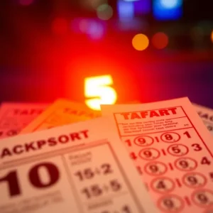 Lottery tickets with a glowing jackpot symbol representing a big Powerball win