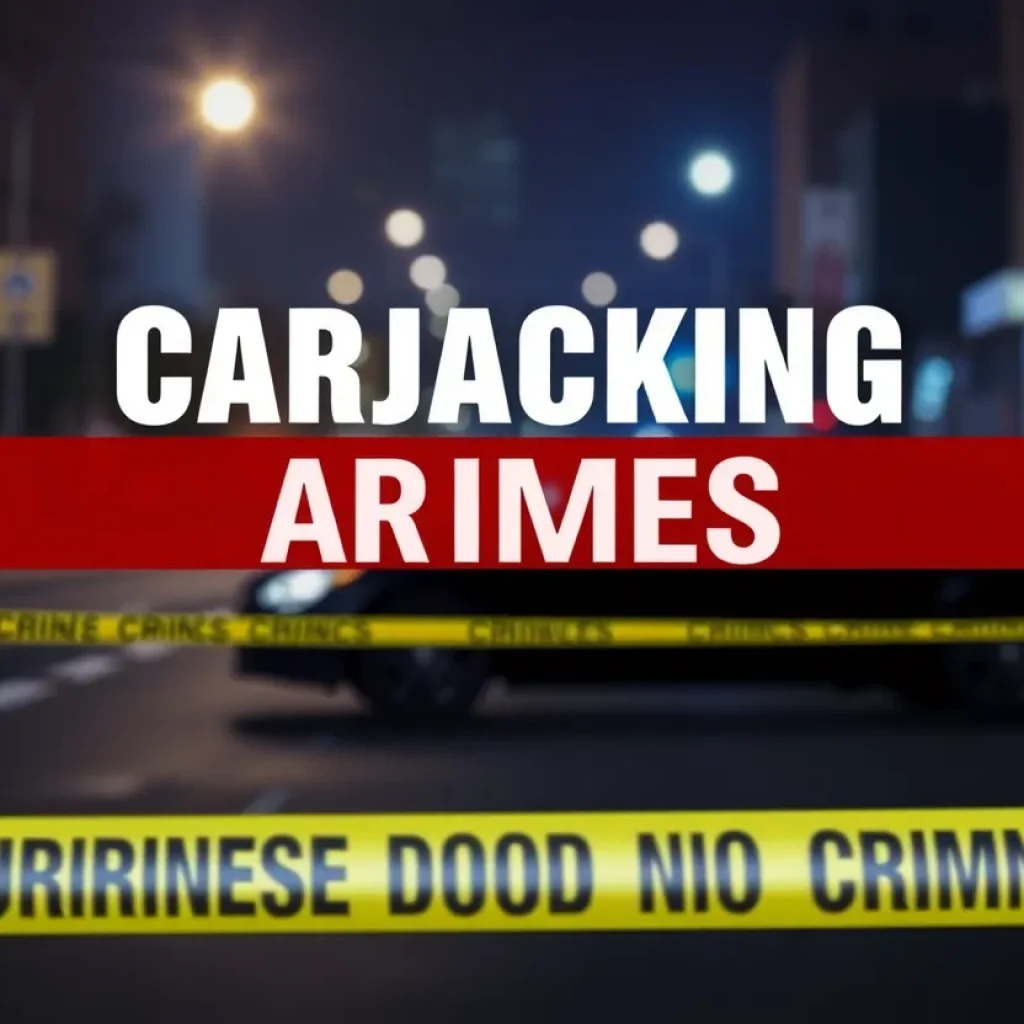 Illustration of a carjacking crime scene with police lights.