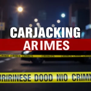 Illustration of a carjacking crime scene with police lights.