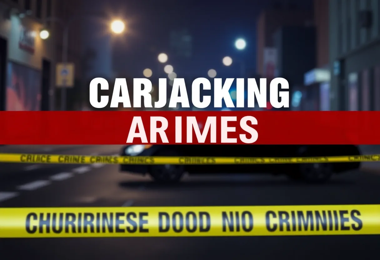 Illustration of a carjacking crime scene with police lights.