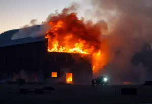 Firefighters battling a barn fire in Virginia Beach