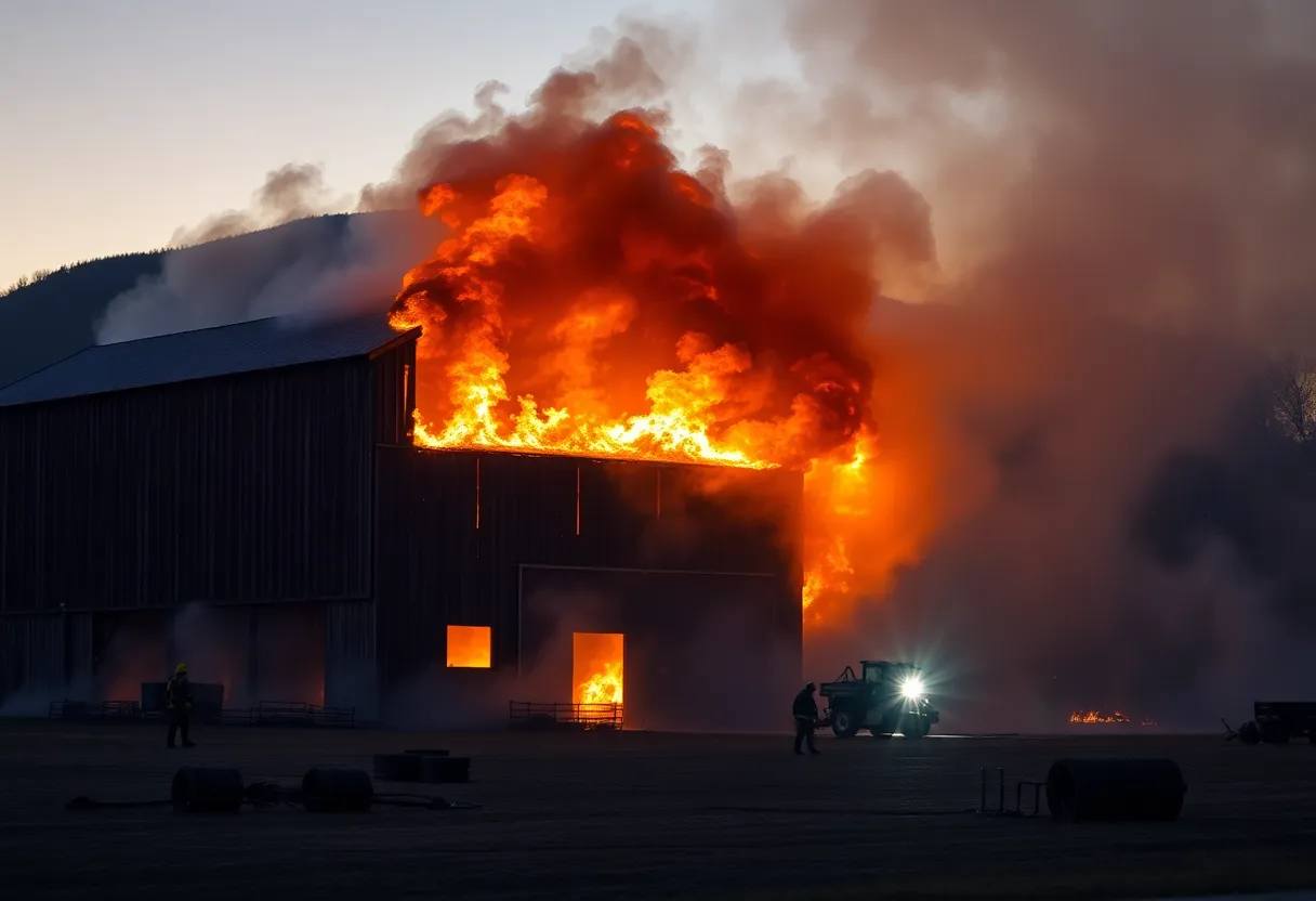 Firefighters battling a barn fire in Virginia Beach