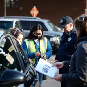 Residents participating in a VIN etching event for car security in Suffolk.