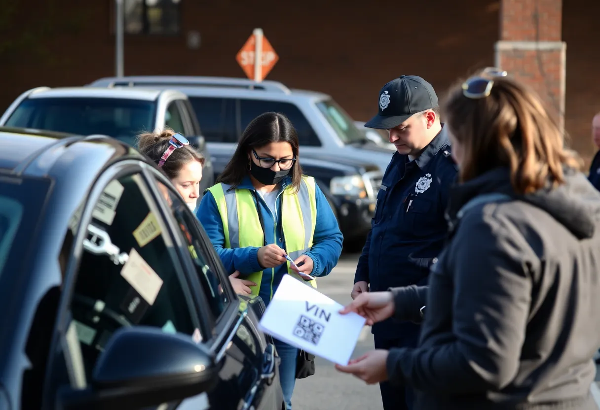 Residents participating in a VIN etching event for car security in Suffolk.