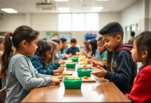 Students enjoying meals in a school cafeteria
