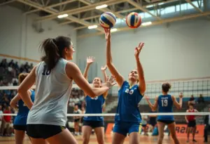 Team celebrating victory on the volleyball court