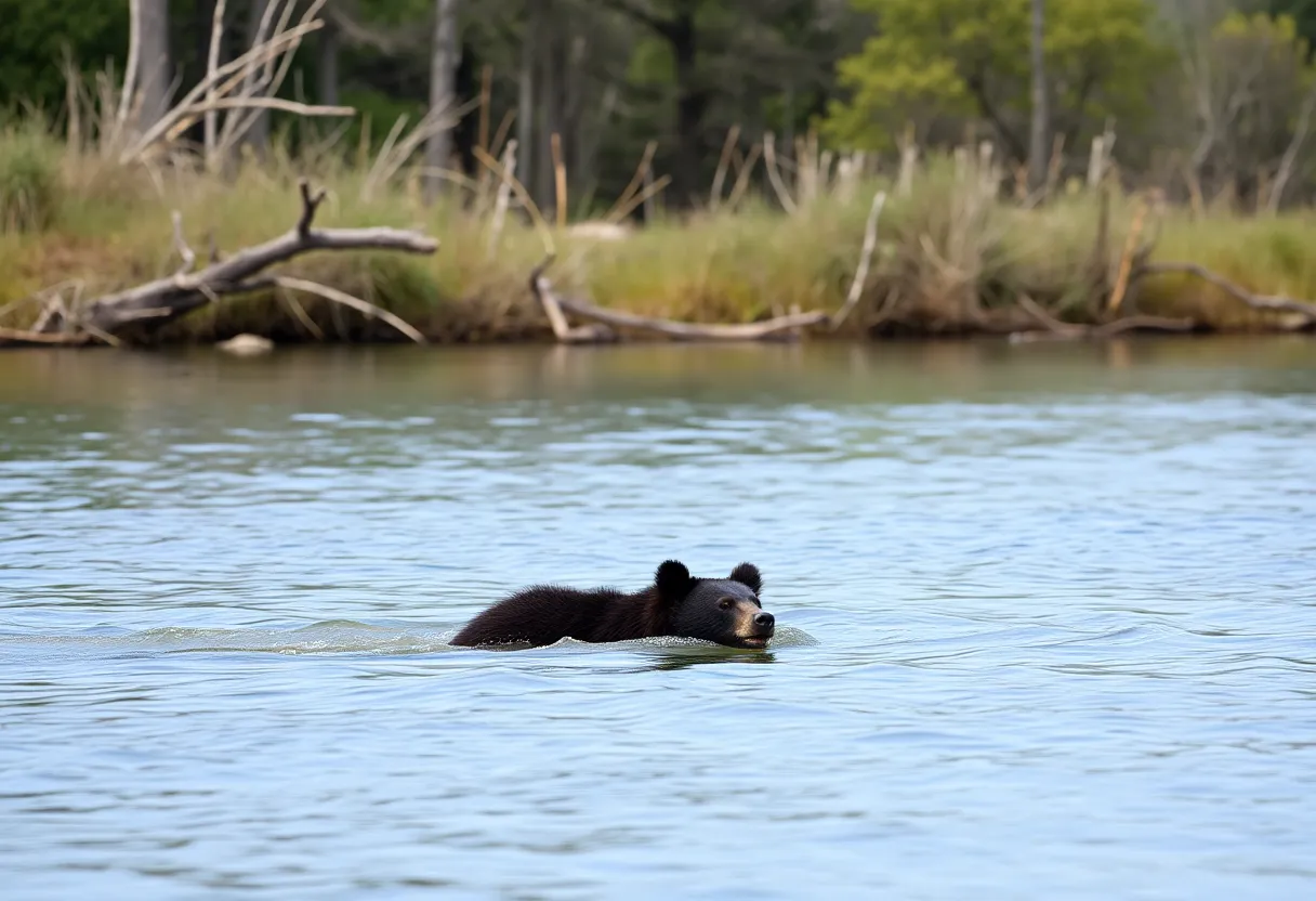 A black bear swimming in the North Landing River, Virginia Beach.