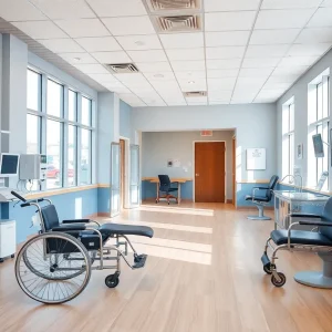 Interior of a therapy center with accessible facilities and therapy chairs